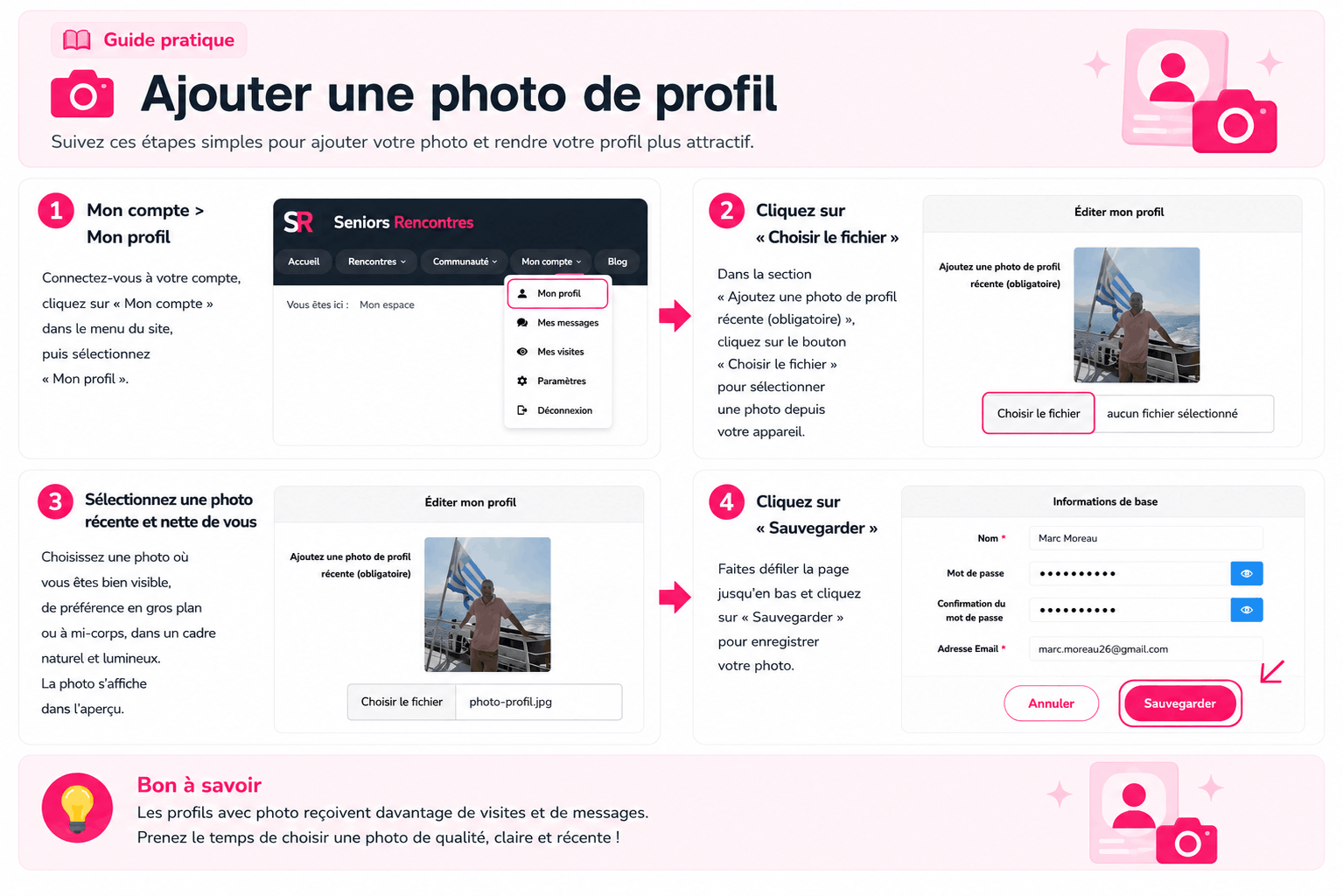 Guide pour ajouter une photo de profil sur Seniors-Rencontres.com