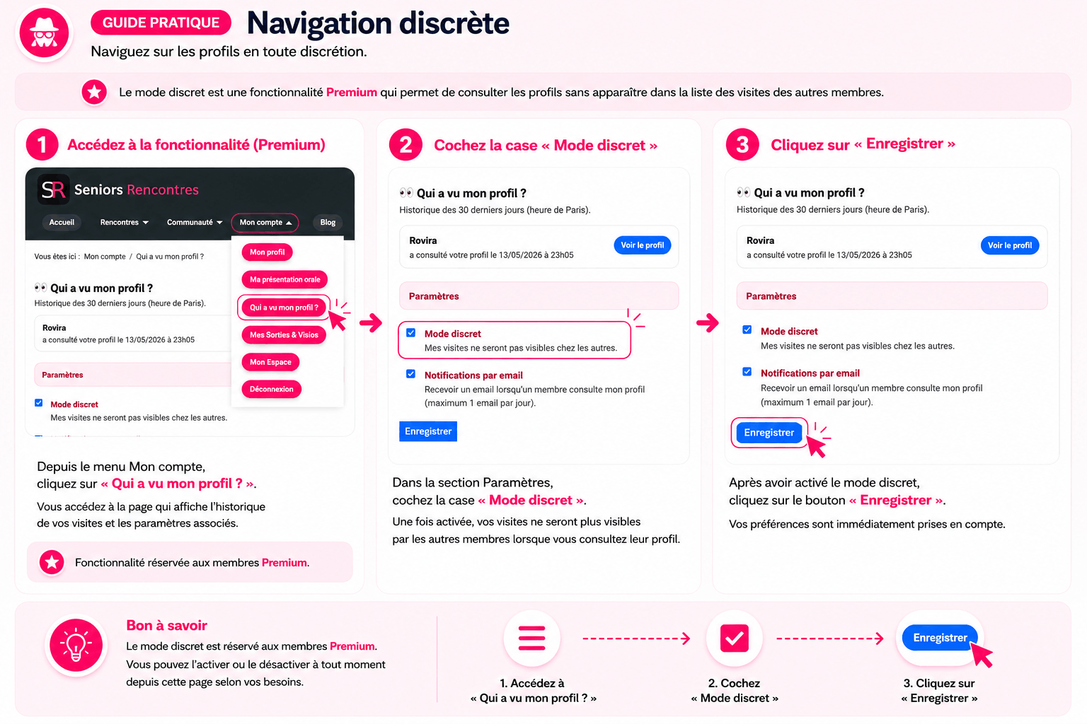 Comment activer le mode discret sur Seniors-Rencontres.com