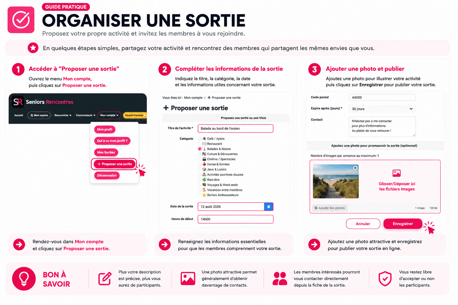 Guide Seniors-Rencontres pour organiser une sortie entre membres