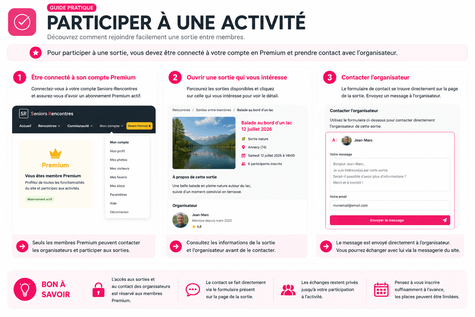 Guide Seniors-Rencontres pour participer à une activité ou une sortie entre membres