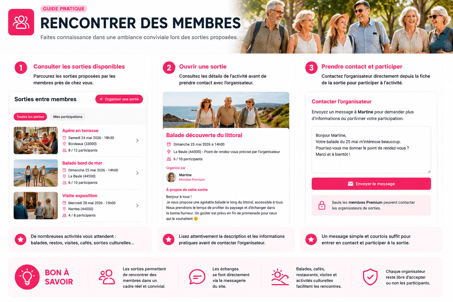 Guide Seniors-Rencontres pour rencontrer des membres lors des sorties