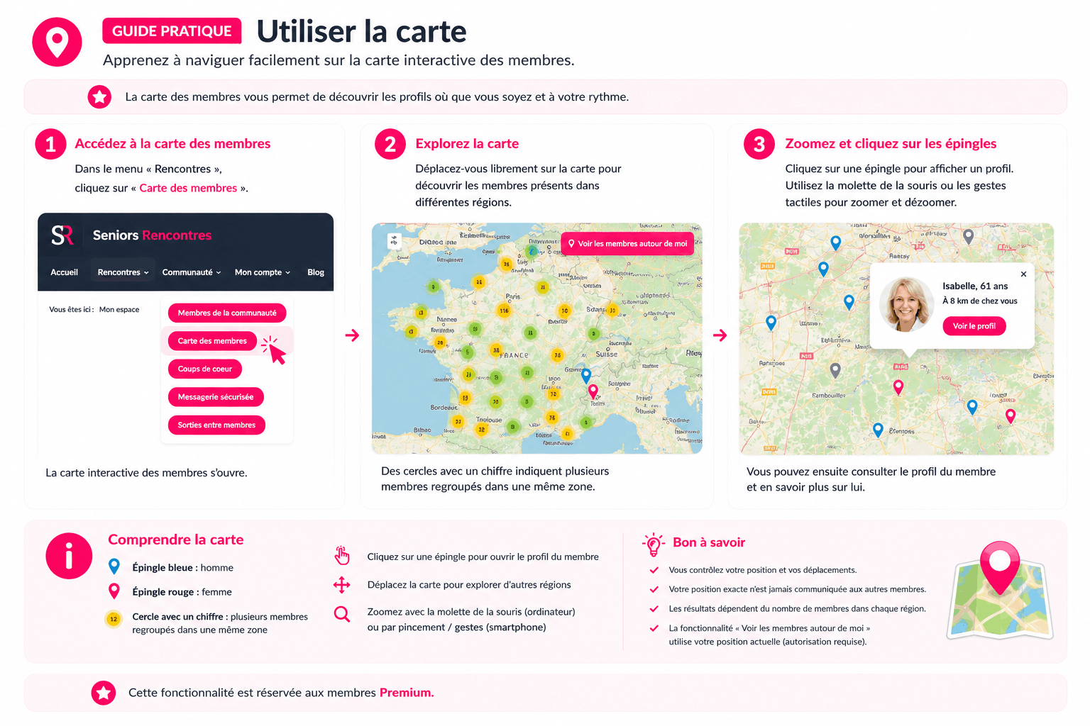 Guide Seniors-Rencontres pour utiliser la carte interactive des membres