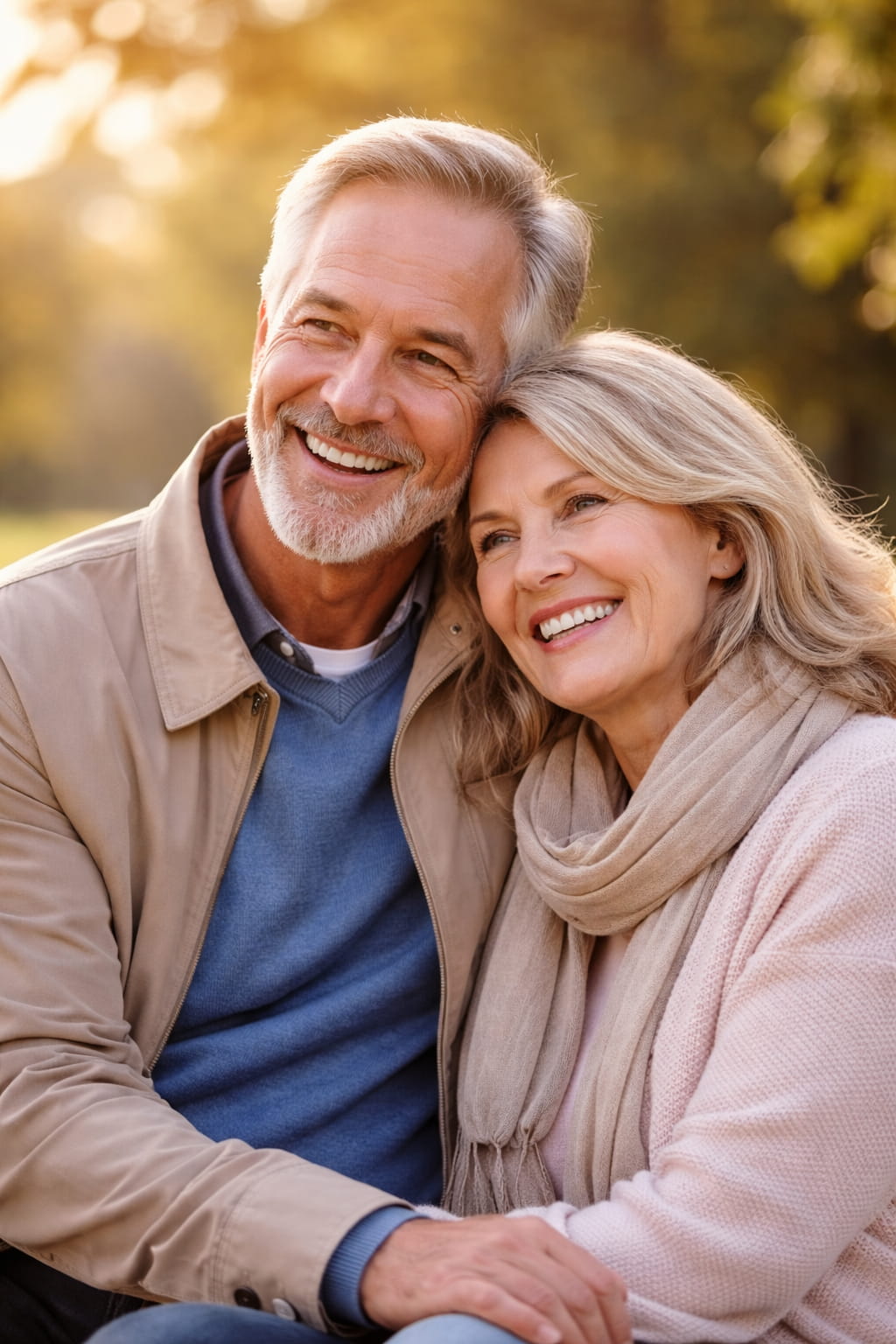 Couple de seniors souriants représentant une rencontre senior sérieuse et authentique