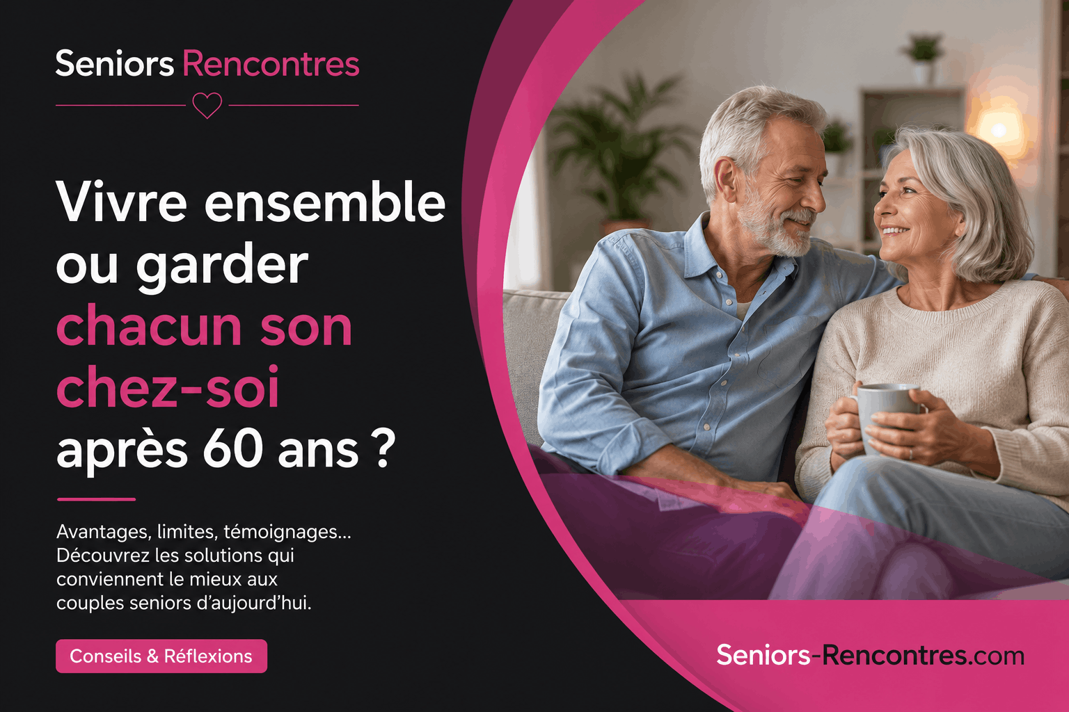 Couple senior souriant se demandant s’il faut vivre ensemble ou garder chacun son logement après 60 ans